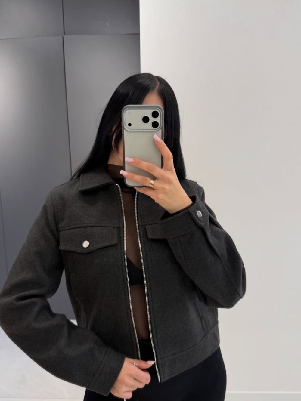 NWT ZARA Soft Fabric Zip-Up Jacket Gray